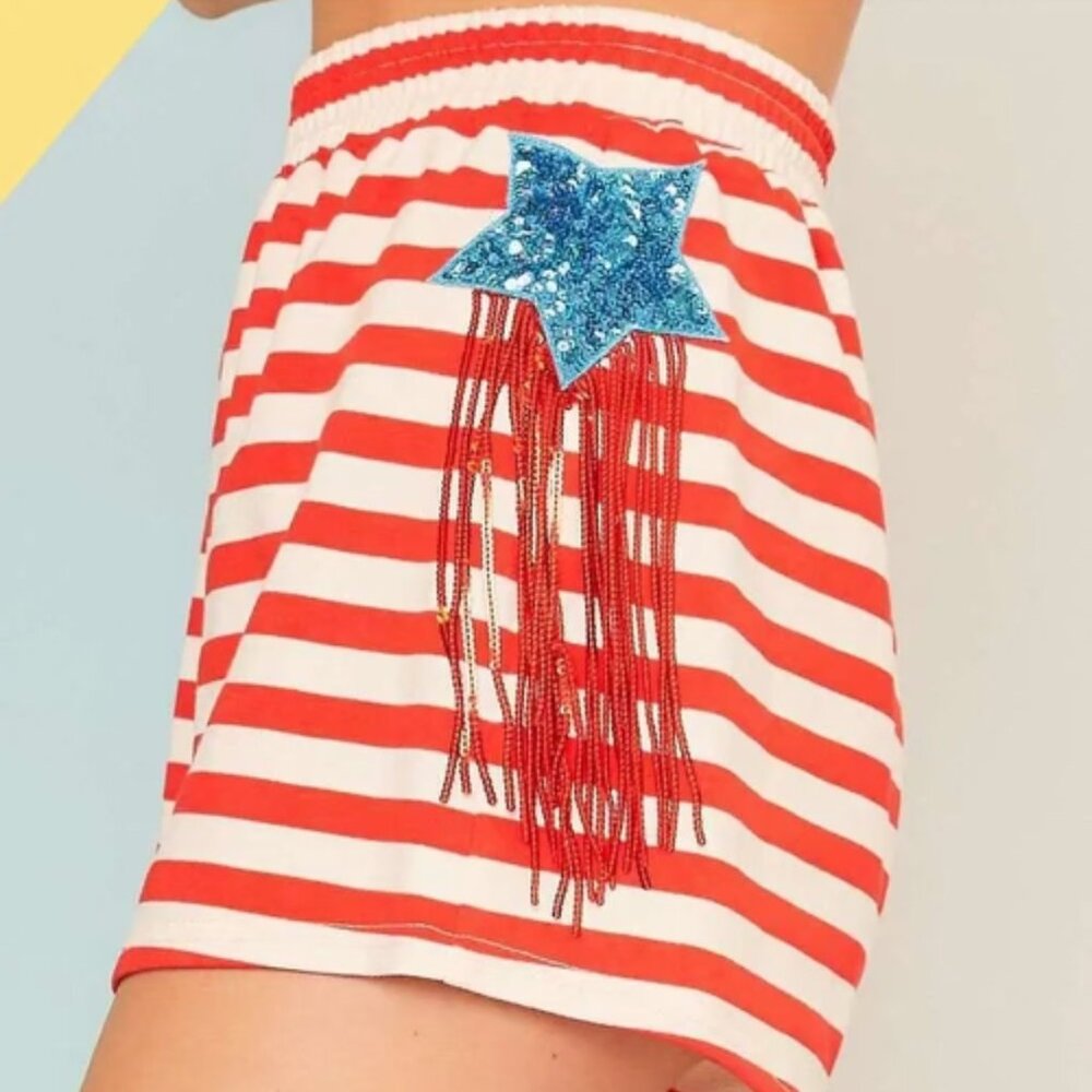 Red & White Striped Sequin Star Shorts – Main Strip